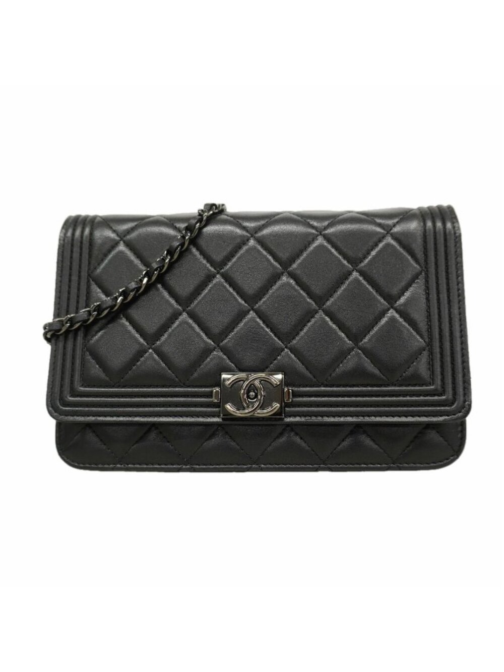 Chanel Wallet on Chain Boy Lambskin Black Silver Shoulder Bag